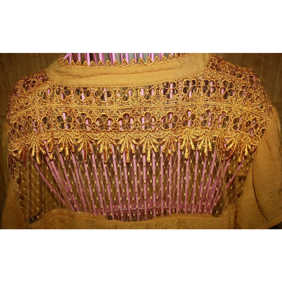 Perch By Blu Pepper Womens Blouse Orange Floral Lace Notch Neck Pleated 1XL GUC - Picture 6 of 6